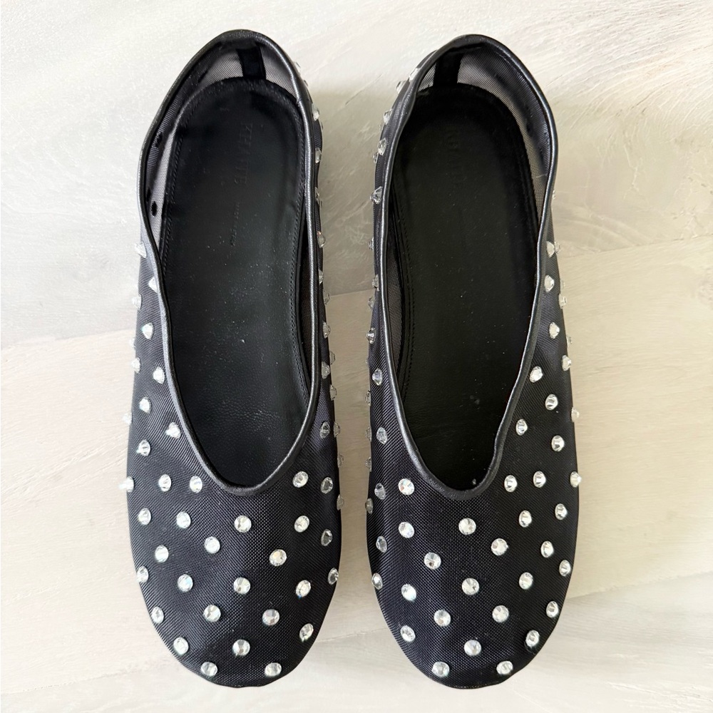KHAITE Marcy Flat in Black Mesh with Crystals 38 1/2 38.5